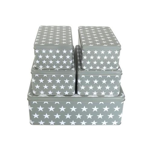 4036812119735 - 5er Set Gebäckdosen eckig grau Sternenmotiv Plätzchen Keks Metall Dosen 4036812119735 - 5er Set Gebäckdosen eckig grau Sternenmotiv Plätzchen Keks Metall Dosen