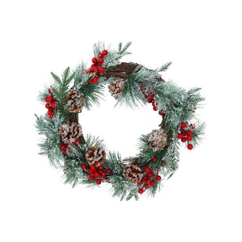 4036812125606 - Winter Türkranz Holz Ø 35 cm mit Kiefern Beeren und Zapfen Tür Kranz
