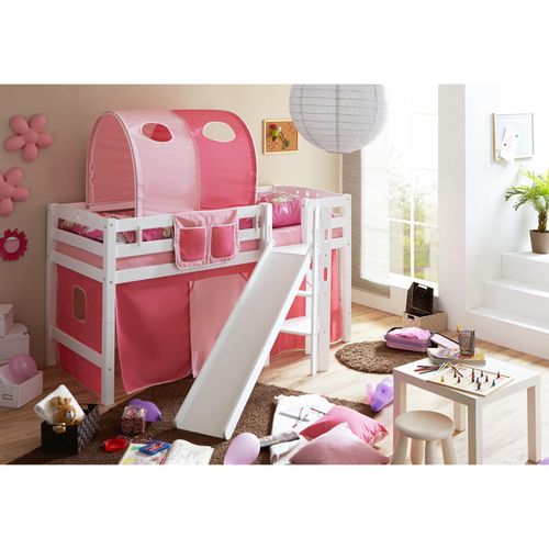 4250393898630 - TiCAA Hochbett mit Rutsche Podestbett Tino Buche Weiß Classic teilbar mit Farbauswahl