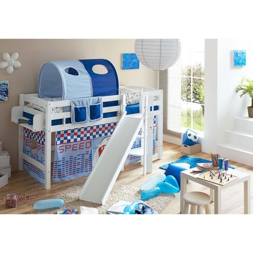 4250393898722 - TiCAA Hochbett mit Rutsche Podestbett Tino Buche Weiß Motiv teilbar mit Farbauswahl