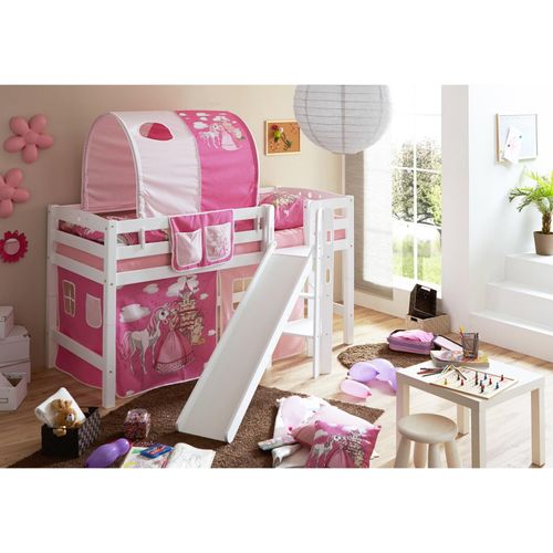 4250393898753 - TiCAA Hochbett mit Rutsche Podestbett Tino Buche Weiß Motiv teilbar mit Farbauswahl