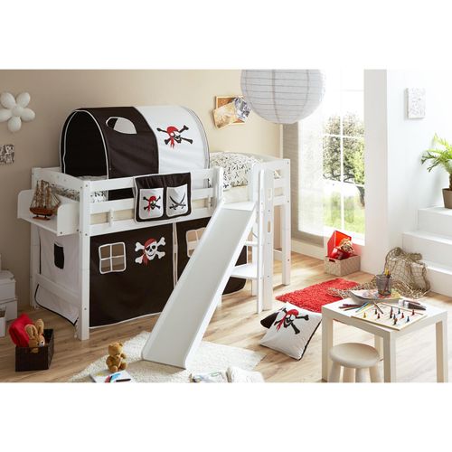 4250393898715 - TiCAA Hochbett mit Rutsche Podestbett Tino Buche Weiß Motiv teilbar mit Farbauswahl