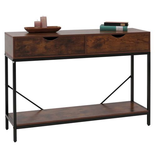 4057651798974 - Konsolentisch MCW-O76 Telefontisch Beistelltisch Ablagetisch Schubladen Ablage Industrial 76x109x30cm ~ rotbraun