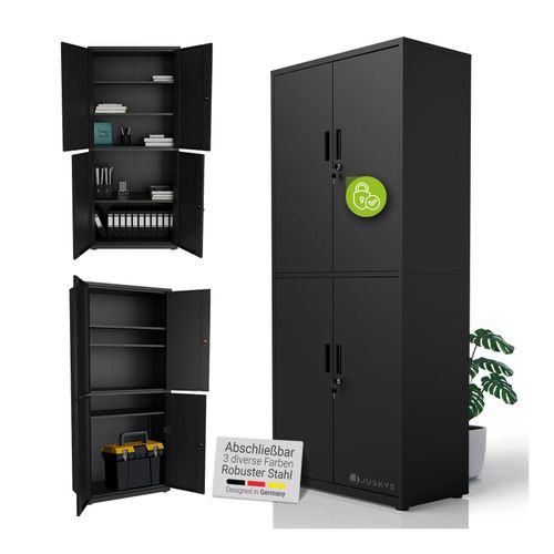 4262437186672 - Aktenschrank aus Metall – 180x80x40 cm 2 Türen abschließbar & höhenverstellbar - Schwarz 4262437186672 - Aktenschrank aus Metall – 180x80x40 cm 2 Türen abschließbar & höhenverstellbar - Schwarz