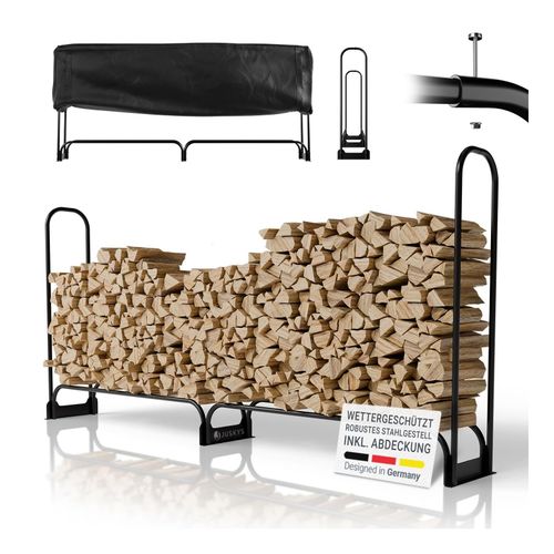 4262437186061 - Kaminholzregal L 260x117x36 cm – Schwarz außen Metall mit Abdeckung & 300 kg belastbar 4262437186061 - Kaminholzregal L 260x117x36 cm – Schwarz außen Metall mit Abdeckung & 300 kg belastbar