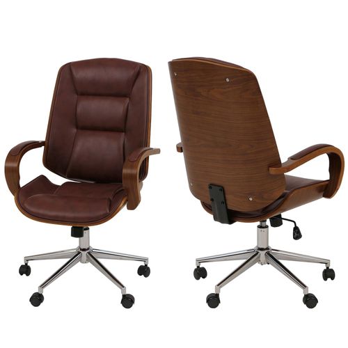 4057651800035 - Bürostuhl MCW-O83 Drehstuhl Chefsessel  Kunstleder (280g m²) Bugholz MVG-zertifiziert Walnuss-Optik ~ rotbraun