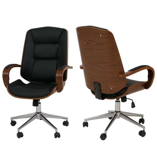 4057651799995 - Bürostuhl MCW-O83 Drehstuhl Chefsessel  Kunstleder (280g m²) Bugholz MVG-zertifiziert Walnuss-Optik ~ schwarz