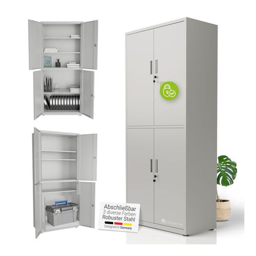 4262437186689 - Aktenschrank aus Metall – 180x80x40 cm 2 Türen abschließbar & höhenverstellbar - Hellgrau 4262437186689 - Aktenschrank aus Metall – 180x80x40 cm 2 Türen abschließbar & höhenverstellbar - Hellgrau