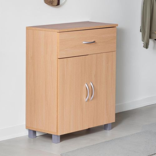 4251757731808 - Schuhschrank Schuhkommode Buche Optik 60 cm mit Schublade und 2 Türen