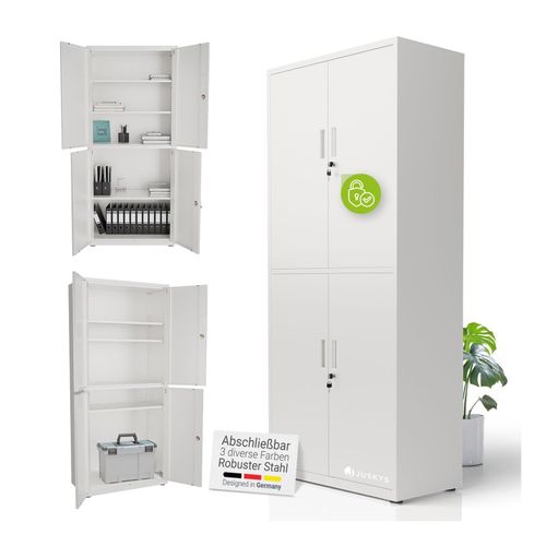 4262437186696 - Aktenschrank aus Metall – 180x80x40 cm 2 Türen abschließbar & höhenverstellbar - Weiß 4262437186696 - Aktenschrank aus Metall – 180x80x40 cm 2 Türen abschließbar & höhenverstellbar - Weiß