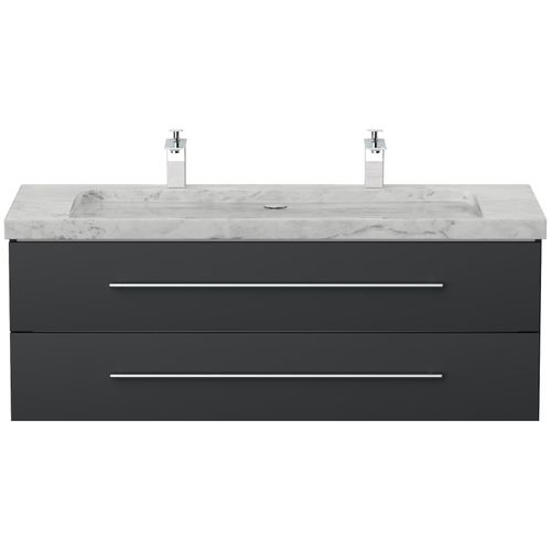 4251982677018 - Badmöbel Marmor Carrara White YAMO 130 cm 2 Hahnlöcher SoftClose weiß hochglanz 4251982677018 - Badmöbel Marmor Carrara White YAMO 130 cm 2 Hahnlöcher SoftClose weiß hochglanz