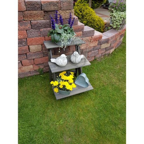 4012379353034 - Pflanzentreppe PROMADINO Blumentreppe klein grau Pflanzgefäße grau Deko BxTxH 50x60x56 cm 4012379353034 - Pflanzentreppe PROMADINO Blumentreppe klein grau Pflanzgefäße grau Deko BxTxH 50x60x56 cm
