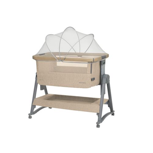3800171219891 - Kikka boo Beistellbett Nanna 2 Matratze Schaukelstäbe Moskitonetz Räder Korb beige