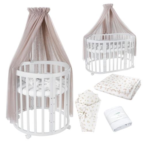 5904844915979 - Waldin Babybett OWAL Kinderbett 7in1 mit Matratze mitwachsendes Kinder-Bett