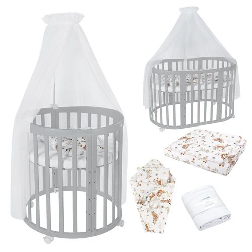 5904844917126 - Waldin Babybett OWAL Kinderbett 7in1 mit Matratze mitwachsendes Kinder-Bett