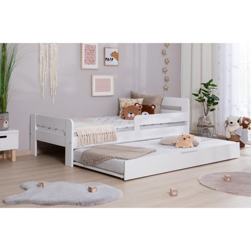 4251105981169 - TiCAA Einzelbett Kinderbett Jugendbett Bennet mit Zusatzbett Rausfallschutz & Lattenrost für Schlafzimmer Kinderzimmer Kiefer Massivholz Bettgestell 90 100 120 x 200 cm 4251105981169 - TiCAA Einzelbett Kinderbett Jugendbett Bennet mit Zusatzbett Rausfallschutz & Lattenrost für Schlafzimmer Kinderzimmer Kiefer Massivholz Bettgestell 90 100 120 x 200 cm