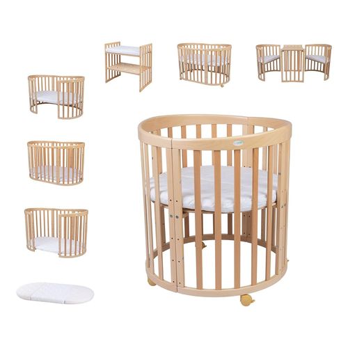 5904844911896 - Waldin Babybett OWAL Kinderbett 7in1 mit Matratze mitwachsendes Kinder-Bett