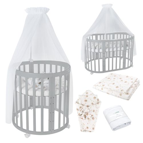 5904844917119 - Waldin Babybett OWAL Kinderbett 7in1 mit Matratze mitwachsendes Kinder-Bett