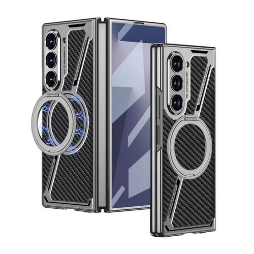 4255785189341 - Für Samsung Galaxy Z Fold7 Electroplating MagSafe Leder Hülle Carbon