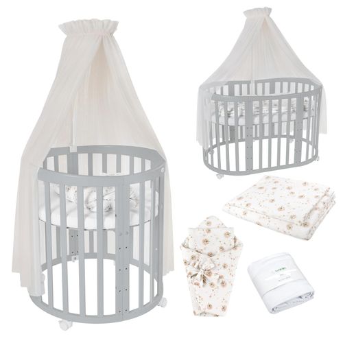 5904844917157 - Waldin Babybett OWAL Kinderbett 7in1 mit Matratze mitwachsendes Kinder-Bett