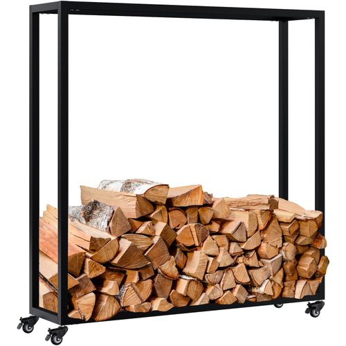4255716363710 - Kaminholzständer innen Metall mit Rollen Hilta Kaminholzregal aus stabilem Metall Aufbewahrung für Brennholz im Wohnzimmer