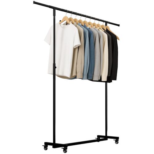 4255716361037 - Kleiderständer auf Rollen sehr stabil Soran ausziehbare Kleiderstange höhenverstellbar klappbar Garderobenständer Metall schwarz