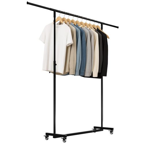 4255716361013 - Kleiderständer auf Rollen sehr stabil Soran ausziehbare Kleiderstange höhenverstellbar klappbar Garderobenständer Metall schwarz