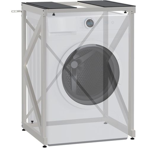 4255716350017 - Waschmaschinenregal Caleb I Waschturm für bis zu zwei Haushaltsgeräte I Waschmaschinenüberbau aus Stahl I Wäschetrocknerständer