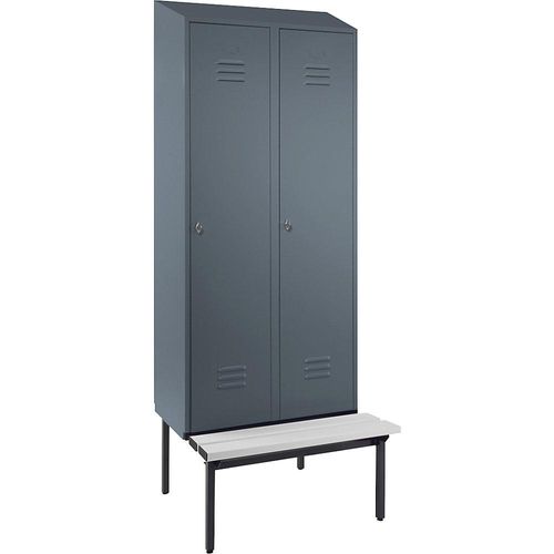 4250618256542 - Spind Berlin 2 Sitzbank 2 Abteile blaugrau B 800 mm untergebaut Kunststoff Schrägdach