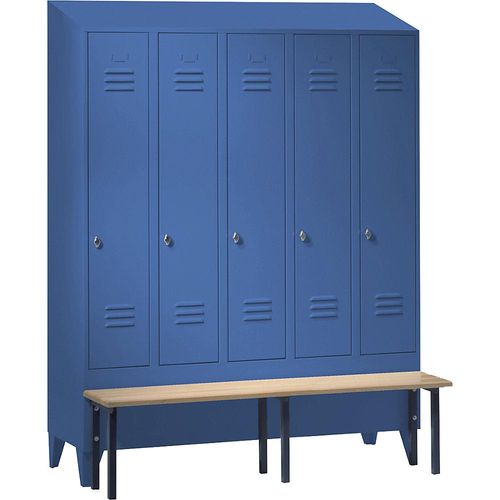 4250618256887 - Spind Berlin 2 Sitzbank 5 Abteile lichtblau B 1500 mm vorgebaut Buchenholz Schrägdach 4250618256887 - Spind Berlin 2 Sitzbank 5 Abteile lichtblau B 1500 mm vorgebaut Buchenholz Schrägdach