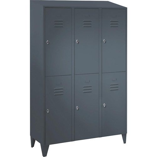 4250618240466 - Doppelstock-Spind Berlin 2 3 Abteile blaugrau Breite 1200 mm schräge Dachform 4250618240466 - Doppelstock-Spind Berlin 2 3 Abteile blaugrau Breite 1200 mm schräge Dachform