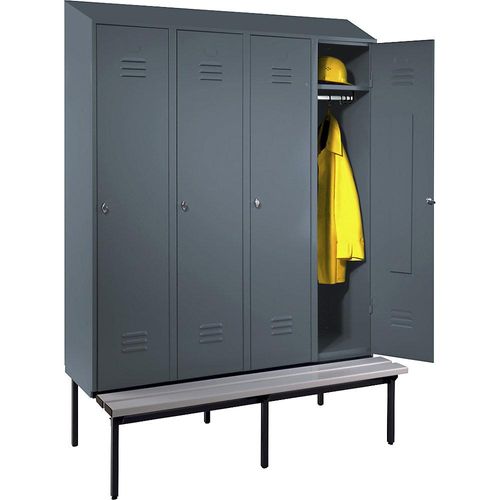 4250618256788 - Spind Berlin 2 Sitzbank 4 Abteile blaugrau B 1600 mm untergebaut Kunststoff Schrägdach 4250618256788 - Spind Berlin 2 Sitzbank 4 Abteile blaugrau B 1600 mm untergebaut Kunststoff Schrägdach