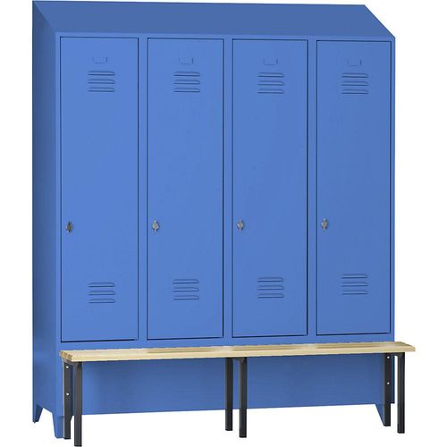 4250618256825 - Spind Berlin 2 Sitzbank 4 Abteile lichtblau B 1600 mm vorgebaut Buchenholz Schrägdach