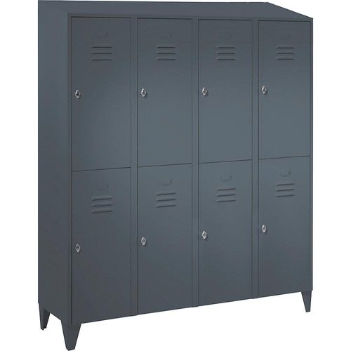 4250618240640 - Doppelstock-Spind Berlin 2 4 Abteile blaugrau Breite 1600 mm schräge Dachform