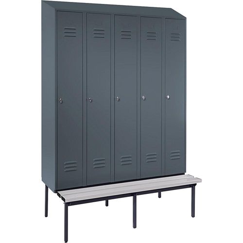 4250618256849 - Spind Berlin 2 Sitzbank 5 Abteile blaugrau B 1500 mm untergebaut Kunststoff Schrägdach 4250618256849 - Spind Berlin 2 Sitzbank 5 Abteile blaugrau B 1500 mm untergebaut Kunststoff Schrägdach