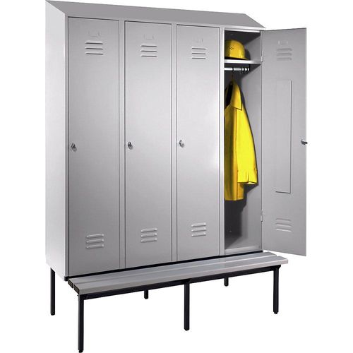 4250618256801 - Spind Berlin 2 Sitzbank 4 Abteile lichtgrau B 1600 mm untergebaut Kunststoff Schrägdach 4250618256801 - Spind Berlin 2 Sitzbank 4 Abteile lichtgrau B 1600 mm untergebaut Kunststoff Schrägdach