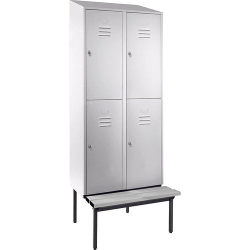 4250618256108 - Doppelstock-Spind Berlin 2 Sitzbank 2 Abteile lichtgrau Breite 800 mm schräge Dachform 4250618256108 - Doppelstock-Spind Berlin 2 Sitzbank 2 Abteile lichtgrau Breite 800 mm schräge Dachform