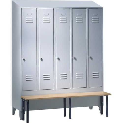 4250618256894 - Spind Berlin 2 Sitzbank 5 Abteile lichtgrau B 1500 mm vorgebaut Buchenholz Schrägdach 4250618256894 - Spind Berlin 2 Sitzbank 5 Abteile lichtgrau B 1500 mm vorgebaut Buchenholz Schrägdach