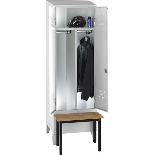 4250618256412 - Schwarz-Weiß-Spind Berlin 2 mit Sitzbank 1 Abteil lichtgrau B 600 mm vorgebaut Buchenholz Schrägdach 4250618256412 - Schwarz-Weiß-Spind Berlin 2 mit Sitzbank 1 Abteil lichtgrau B 600 mm vorgebaut Buchenholz Schrägdach