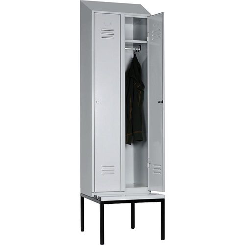 4250618256504 - Spind Berlin 2 Sitzbank 2 Abteile lichtgrau B 600 mm untergebaut Kunststoff Schrägdach