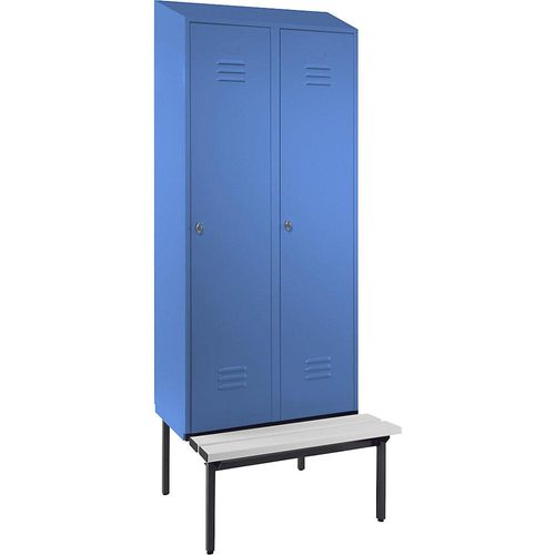 4250618256559 - Spind Berlin 2 Sitzbank 2 Abteile lichtblau B 800 mm untergebaut Kunststoff Schrägdach