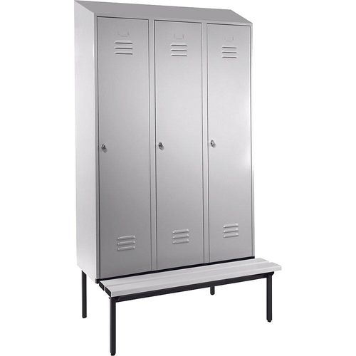 4250618256689 - Spind Berlin 2 Sitzbank 3 Abteile lichtgrau B 1200 mm untergebaut Kunststoff Schrägdach