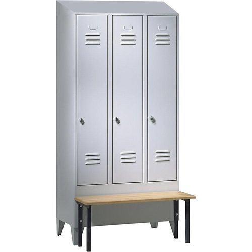 4250618256658 - Spind Berlin 2 Sitzbank 3 Abteile lichtgrau B 900 mm vorgebaut Buchenholz Schrägdach 4250618256658 - Spind Berlin 2 Sitzbank 3 Abteile lichtgrau B 900 mm vorgebaut Buchenholz Schrägdach