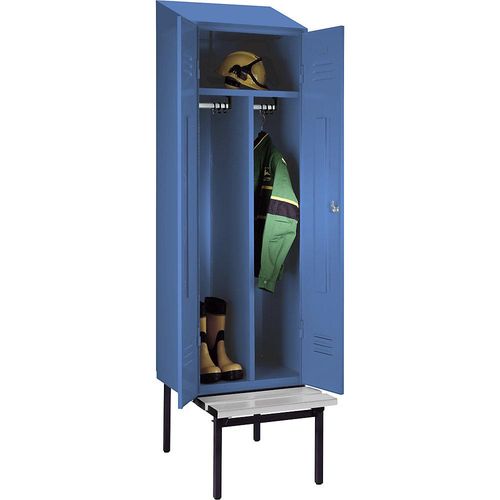 4250618256375 - Schwarz-Weiß-Spind Berlin 2 mit Sitzbank 1 Abteil lichtblau B 600 mm untergebaut Kunststoff Schrägdach 4250618256375 - Schwarz-Weiß-Spind Berlin 2 mit Sitzbank 1 Abteil lichtblau B 600 mm untergebaut Kunststoff Schrägdach