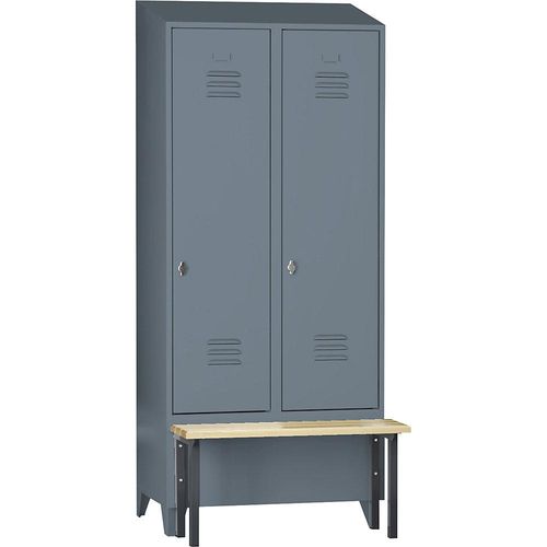 4250618256573 - Spind Berlin 2 Sitzbank 2 Abteile blaugrau B 800 mm vorgebaut Buchenholz Schrägdach 4250618256573 - Spind Berlin 2 Sitzbank 2 Abteile blaugrau B 800 mm vorgebaut Buchenholz Schrägdach