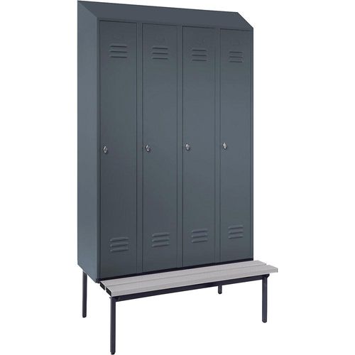 4250618256726 - Spind Berlin 2 Sitzbank 4 Abteile blaugrau B 1200 mm untergebaut Kunststoff Schrägdach