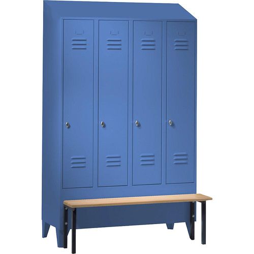 4250618256764 - Spind Berlin 2 Sitzbank 4 Abteile lichtblau B 1200 mm vorgebaut Buchenholz Schrägdach 4250618256764 - Spind Berlin 2 Sitzbank 4 Abteile lichtblau B 1200 mm vorgebaut Buchenholz Schrägdach