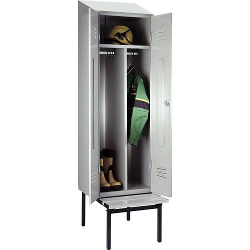 4250618256382 - Schwarz-Weiß-Spind Berlin 2 mit Sitzbank 1 Abteil lichtgrau B 600 mm untergebaut Kunststoff Schrägdach 4250618256382 - Schwarz-Weiß-Spind Berlin 2 mit Sitzbank 1 Abteil lichtgrau B 600 mm untergebaut Kunststoff Schrägdach