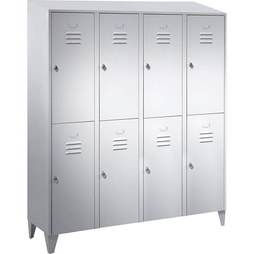 4250618240657 - Doppelstock-Spind Berlin 2 4 Abteile lichtgrau Breite 1600 mm schräge Dachform