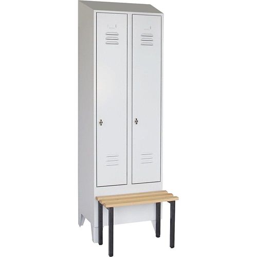4250618256535 - Spind Berlin 2 Sitzbank 2 Abteile lichtgrau B 600 mm vorgebaut Buchenholz Schrägdach 4250618256535 - Spind Berlin 2 Sitzbank 2 Abteile lichtgrau B 600 mm vorgebaut Buchenholz Schrägdach